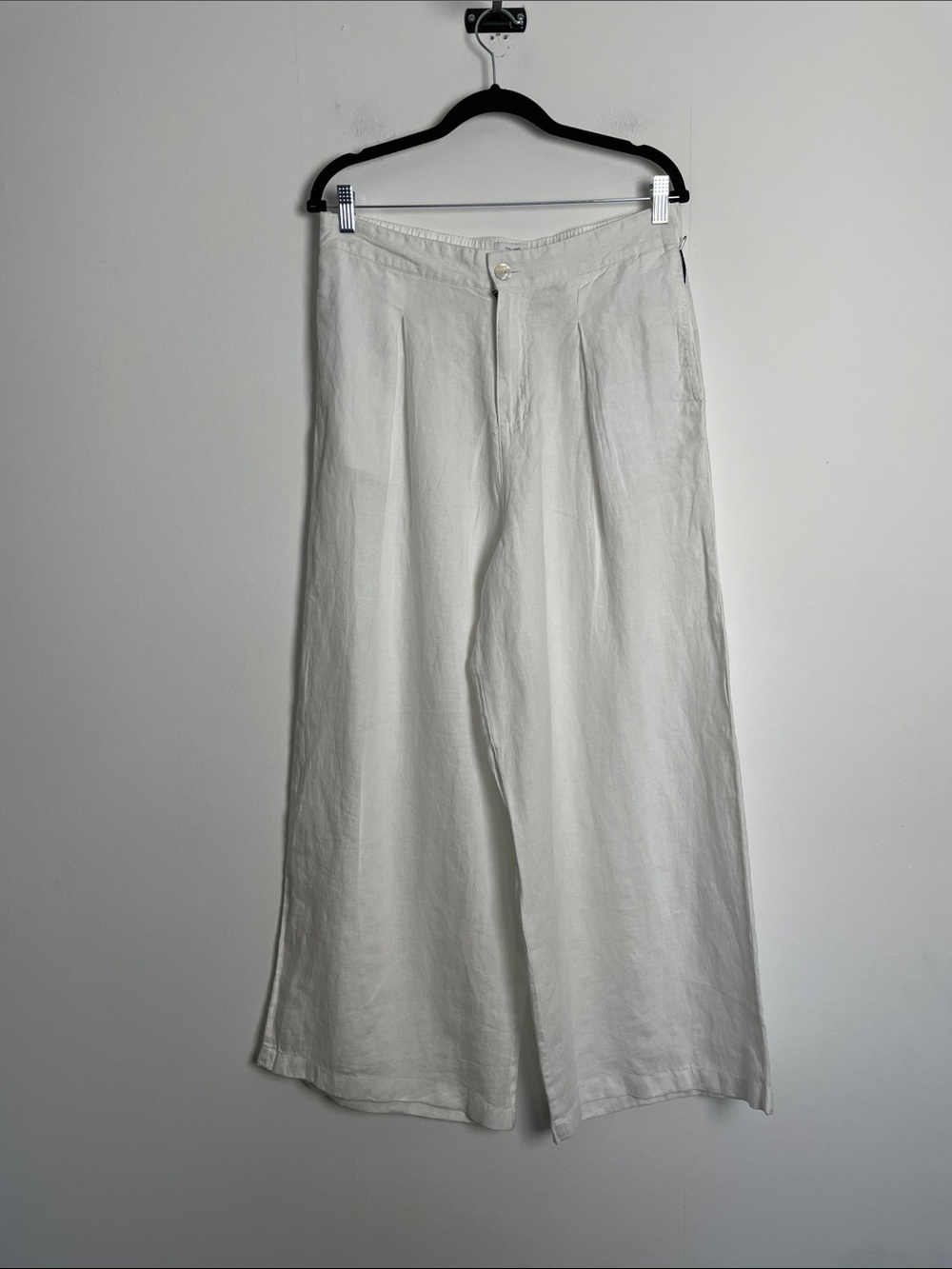 H By Halston Linen Wide Leg High Rise Pleated Resortwear Vacation Women's L Pant